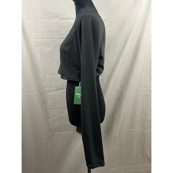 Halara Solid black Thumb Hole Cropped Yoga Sports Top, Size XL - Picture 3 of 6